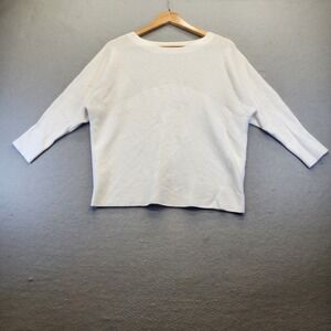 Vila Milano White Mixed Knit Sweater Women Large Dolman Sleeve Mesh Detail Top